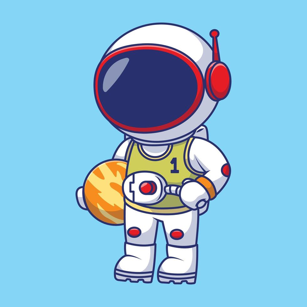 schattig astronaut spelen basketbal tekenfilm vector pictogrammen illustratie. vlak tekenfilm concept. geschikt voor ieder creatief project.