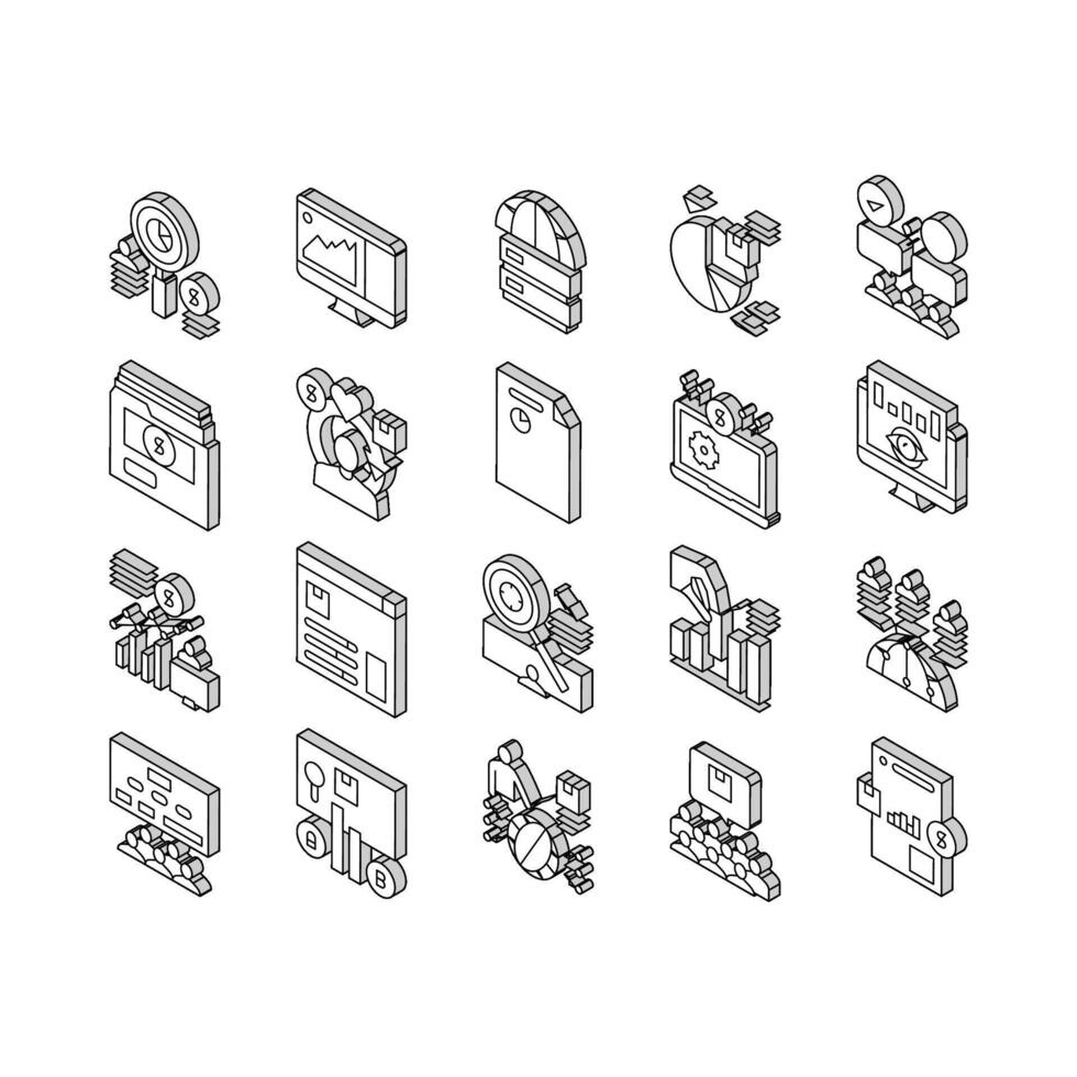 markt Onderzoek en analyse isometrische pictogrammen reeks vector