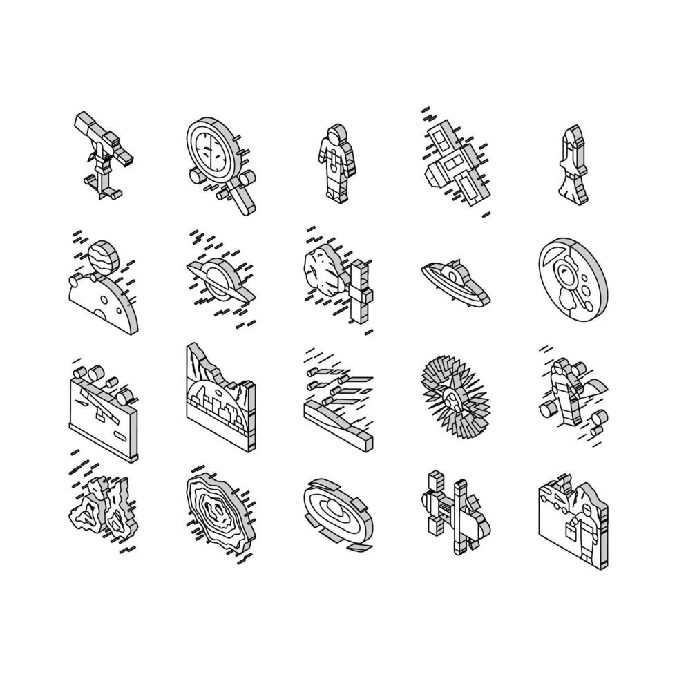 ruimte exploratie planeet isometrische pictogrammen reeks vector