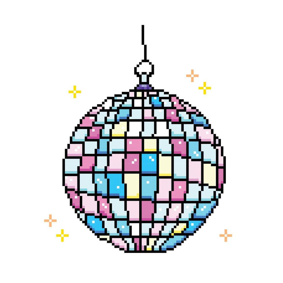 disco partij bal gebied. pixel beetje retro spel gestileerd vector illustratie tekening. gemakkelijk vlak tekenfilm tekening geïsoleerd Aan plein wit achtergrond.