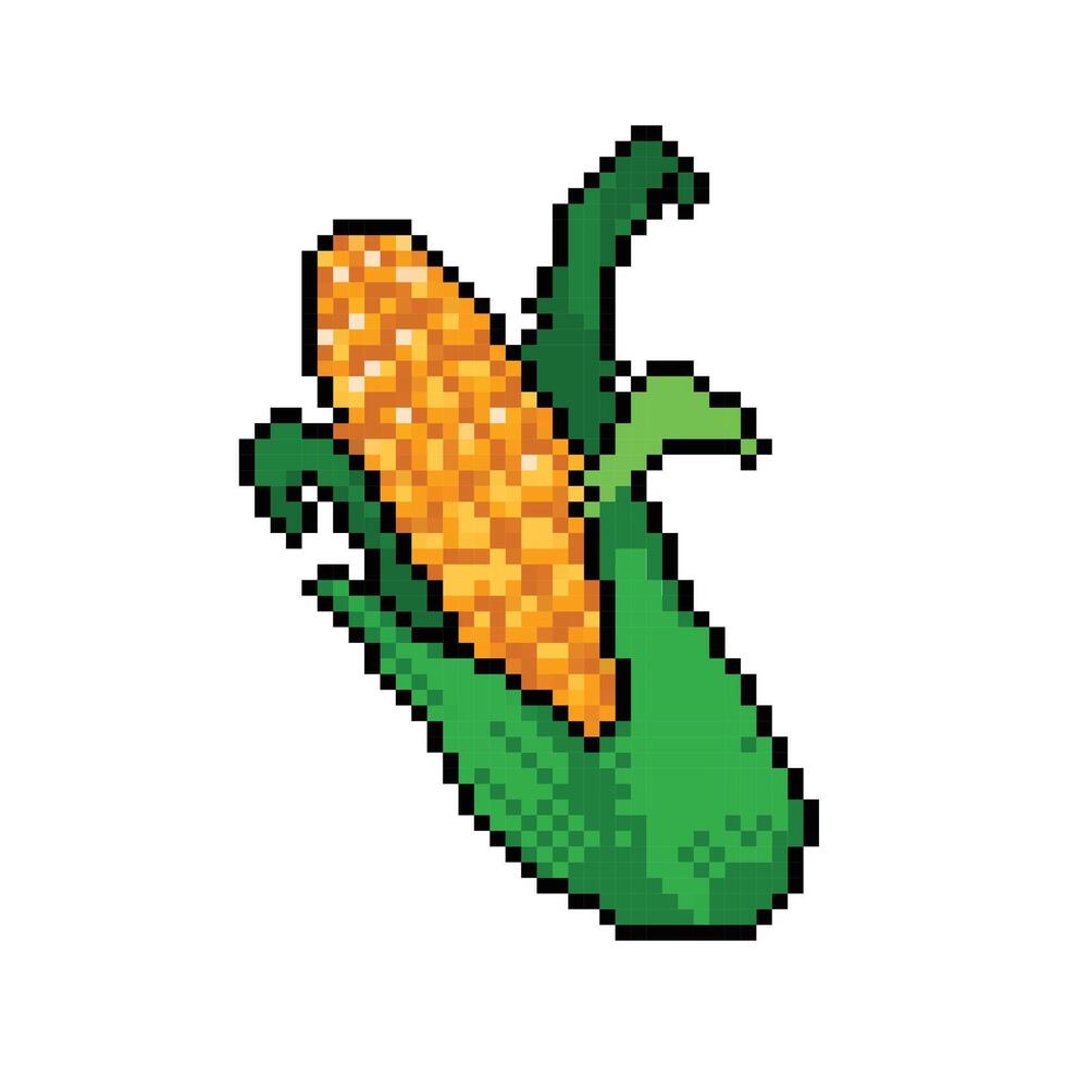 rauw maïs groente met bladeren. pixel beetje retro spel gestileerd vector illustratie tekening. gemakkelijk vlak tekenfilm gestileerd voedsel tekening geïsoleerd Aan wit plein achtergrond.