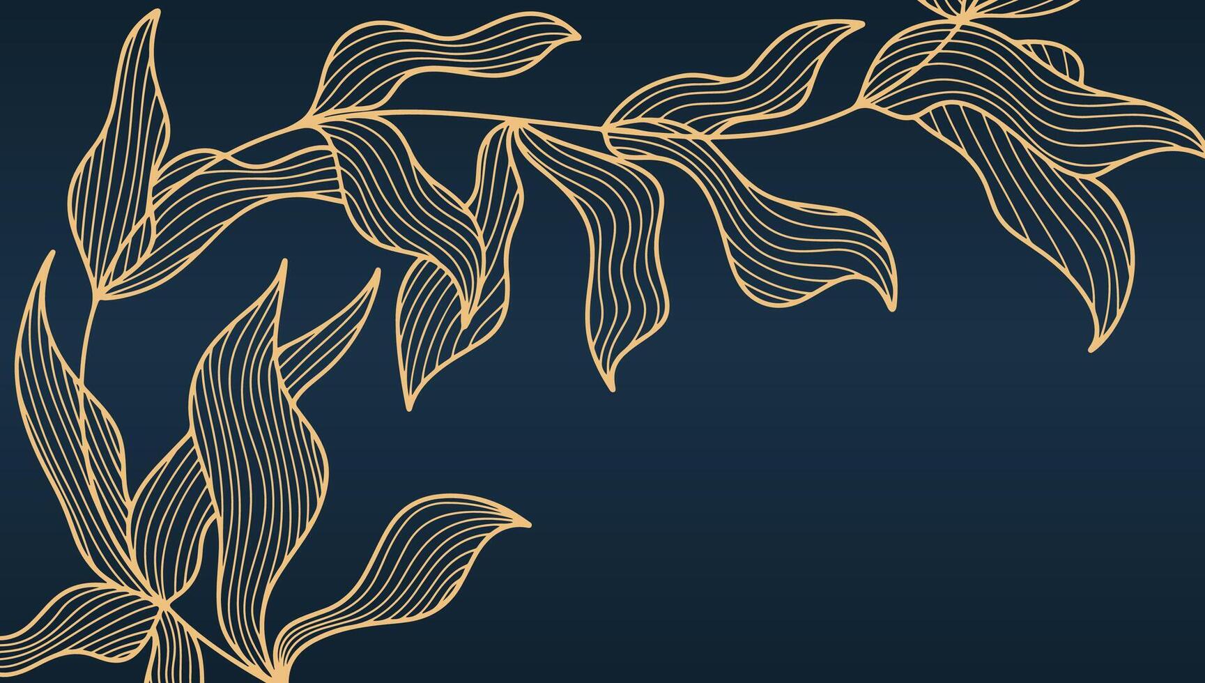 blad botanisch lijn kunst goud achtergrond. luxe gouden achtergrond. vector achtergrond