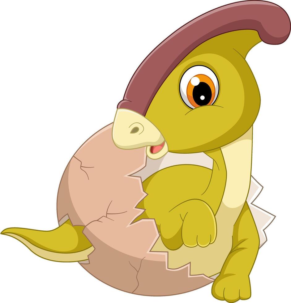 cartoon baby parasaurolophus die uit ei komt vector