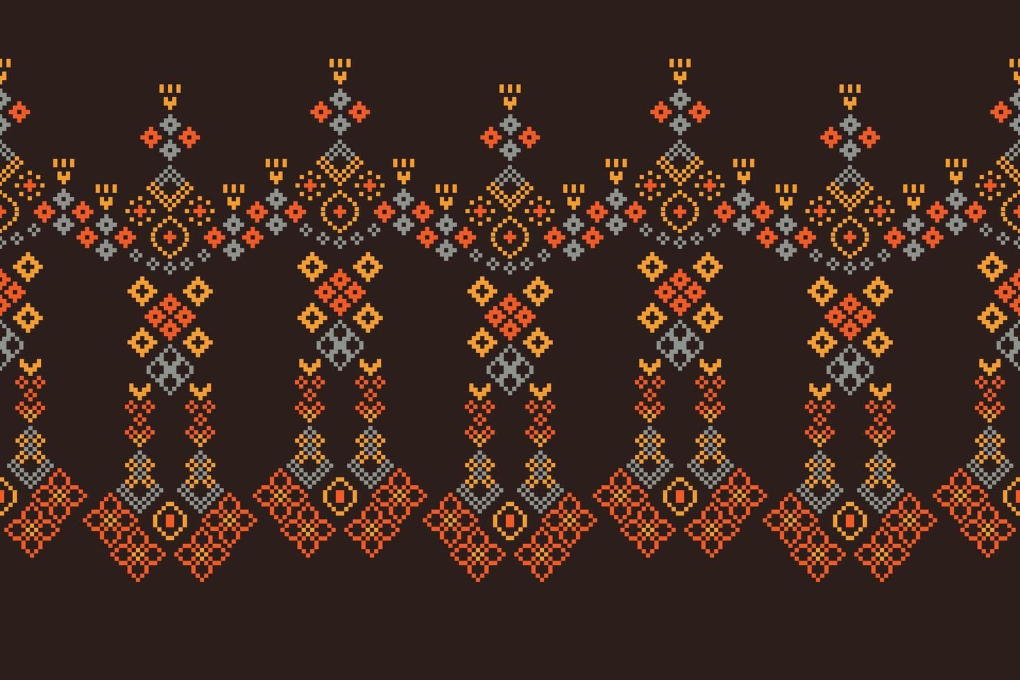 traditioneel etnisch motieven ikat meetkundig kleding stof patroon kruis steek.ikat borduurwerk etnisch oosters pixel bruin achtergrond. abstract,vector,illustratie. textuur, sjaal, decoratie, behang. vector