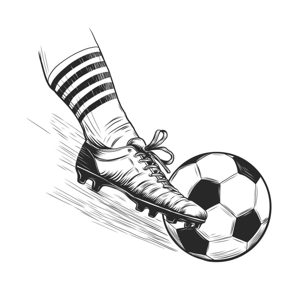 voetbal speler schoppen bal. Amerikaans voetbal, voetballer been, sport- schoenplaatjes, bal trap. vector illustratie geïsoleerd Aan wit achtergrond. voetbal bal. sport icoon. wijnoogst gravure schetsen