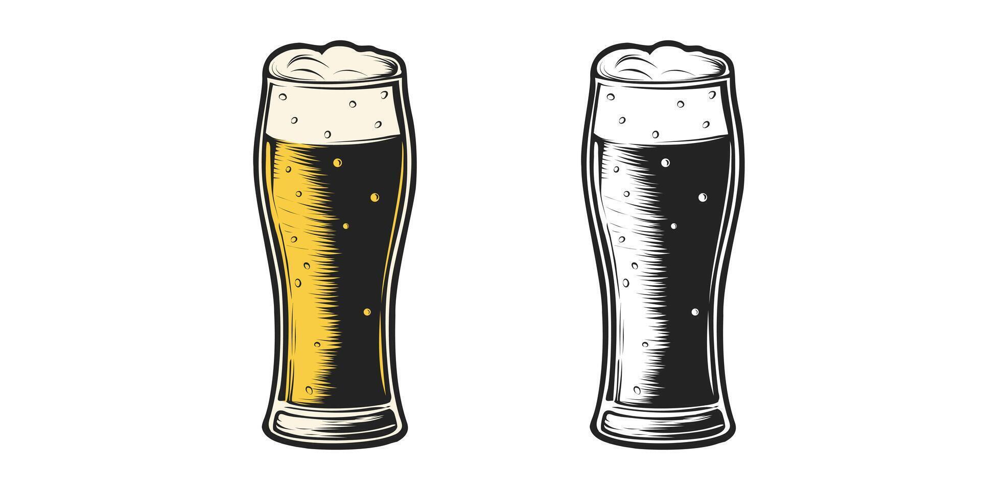 bril van tarwe bier met schuim in inkt hand- getrokken stijl. wijnoogst kleur vector gravure illustratie geïsoleerd Aan wit. element ontwerp voor kroeg, bar, brouwerij.