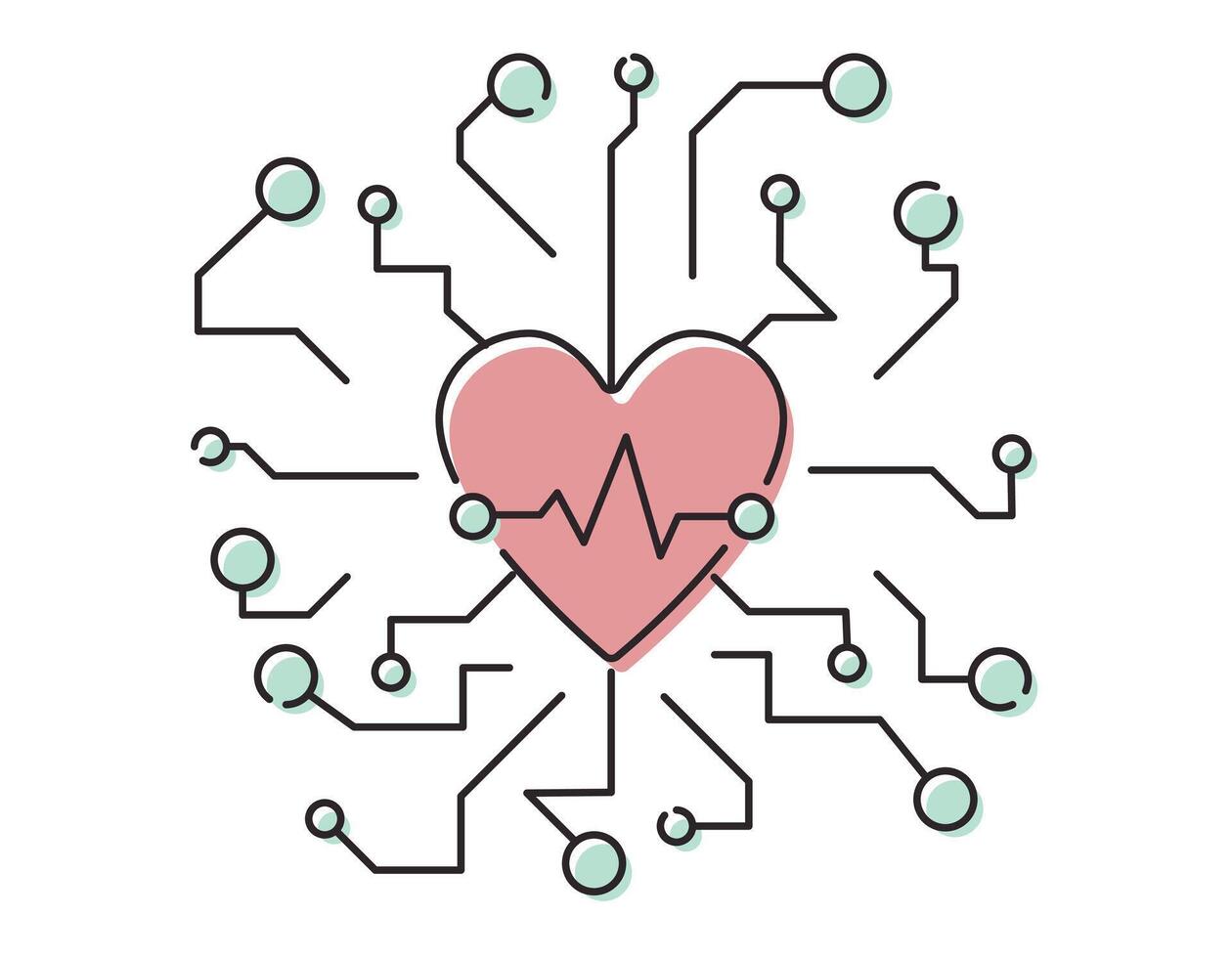 vector geïsoleerd lijn icoon van hart met cardiogram. symbool van digitaal Gezondheid en geneesmiddel.