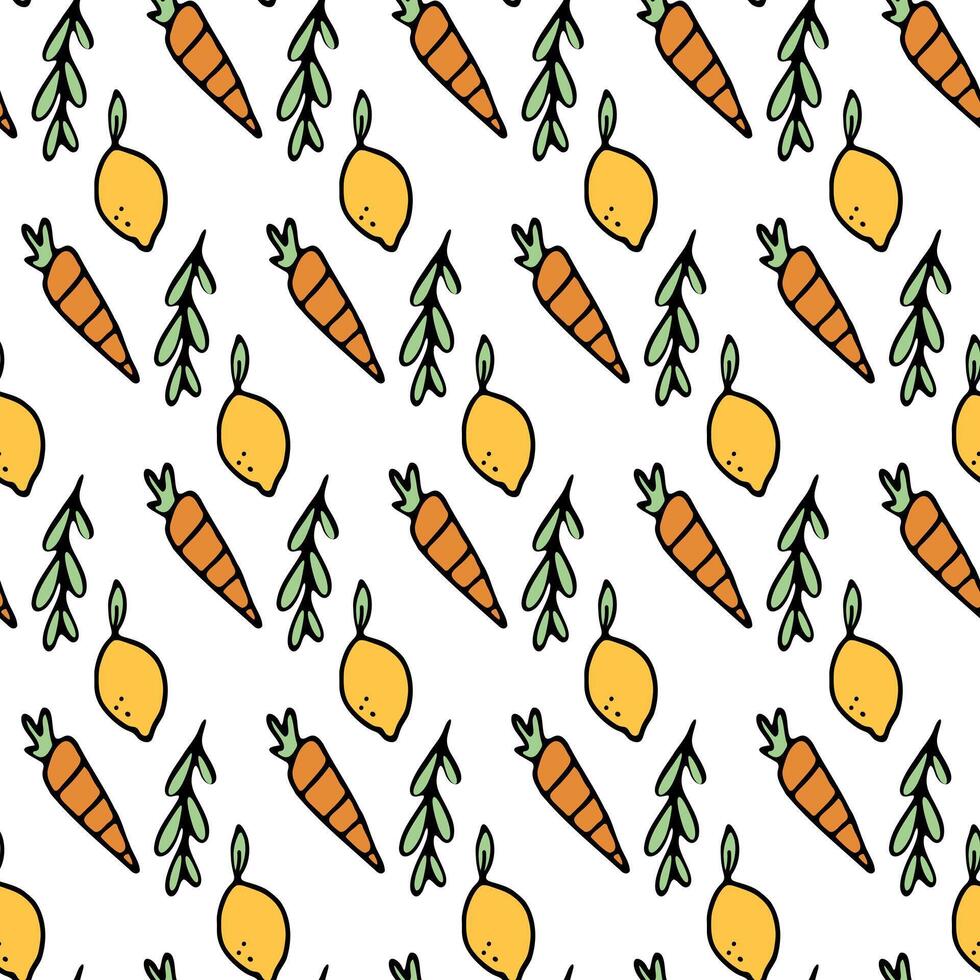 oranje wortels en citroen naadloos patroon. vector illustratie
