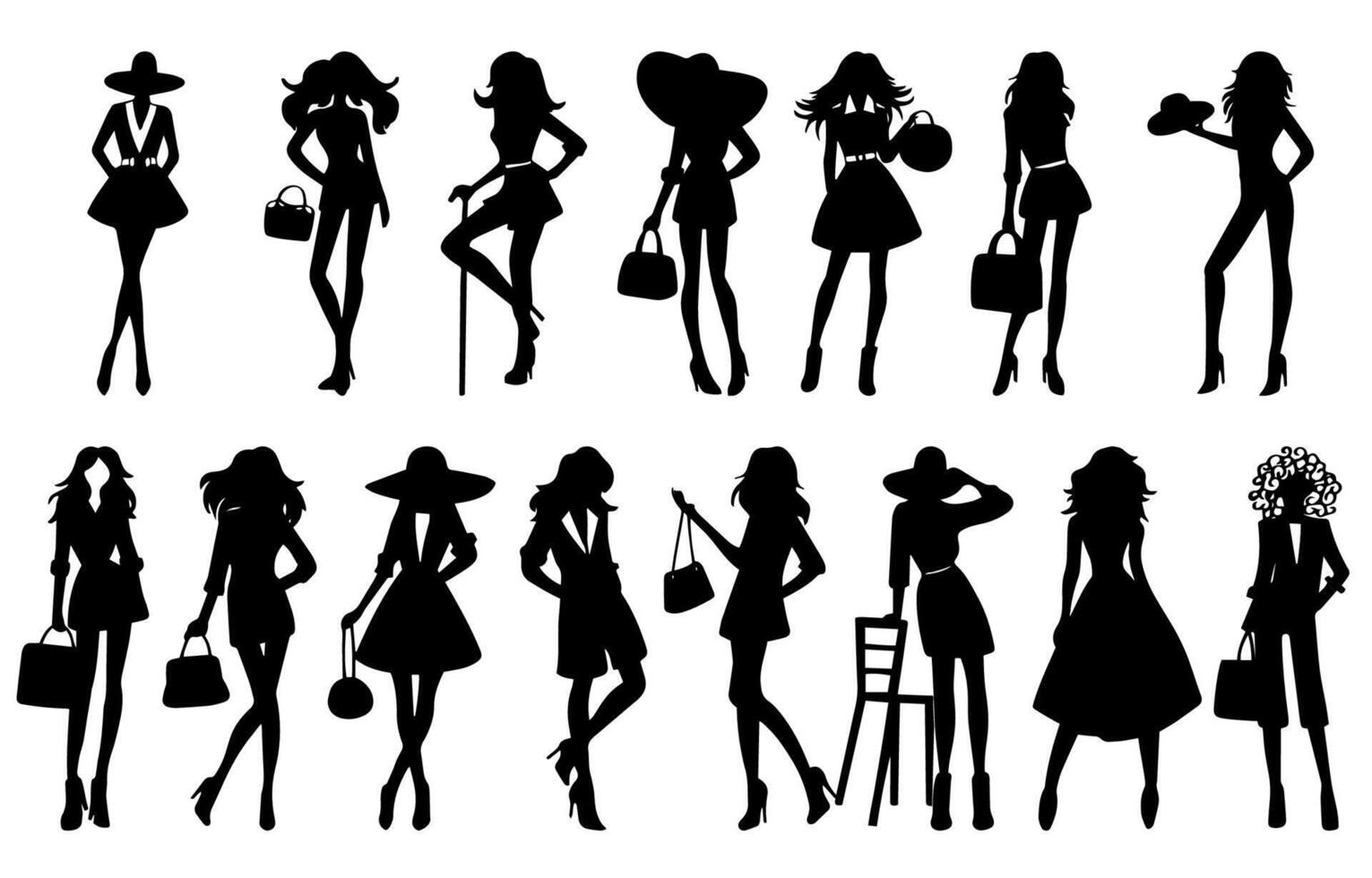 slim Dames silhouet verschillend poseren Aan een wit achtergrond vector