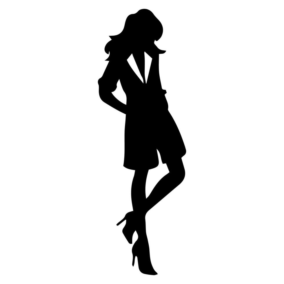 silhouet van vrouw vervelend hoog hakken , staan met uw poten gekruist., Aan een wit achtergrond vector