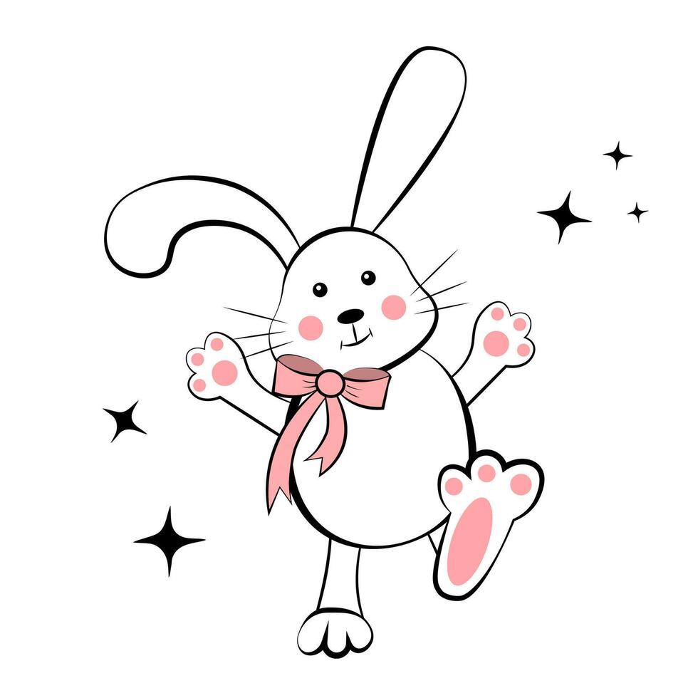 konijn met boog Aan wit achtergrond. tekening vector
