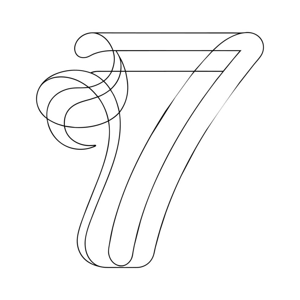 zeven numeriek karakter doorlopend lijn kunst tekening vector