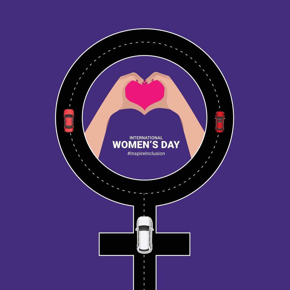 auto of auto- creatief concept vrouwen dag poster banier sociaal media ontwerp. Internationale vrouwen dag 2024, campagne thema inspireren inclusie. vrouwen dag vector illustratie.