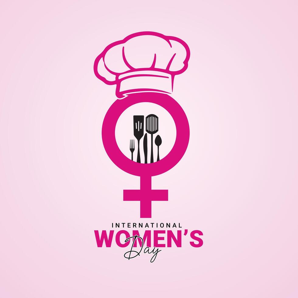 vrouwen dag concept thema poster banier ontwerp voor restaurants, koks, koks, mama's, Keukens, voedsel grafieken, pizza, hamburgers, snel voedsel, enz. vrouwen dag voedsel vector illustratie. inspireren inclusie