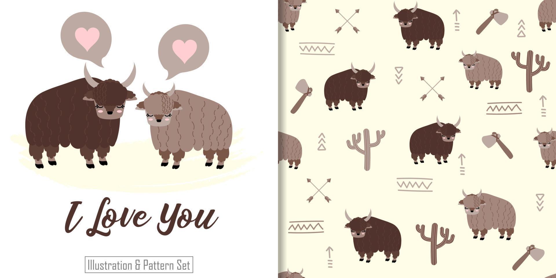 schattig yak naadloos patroon met illustratie cartoon baby shower card vector