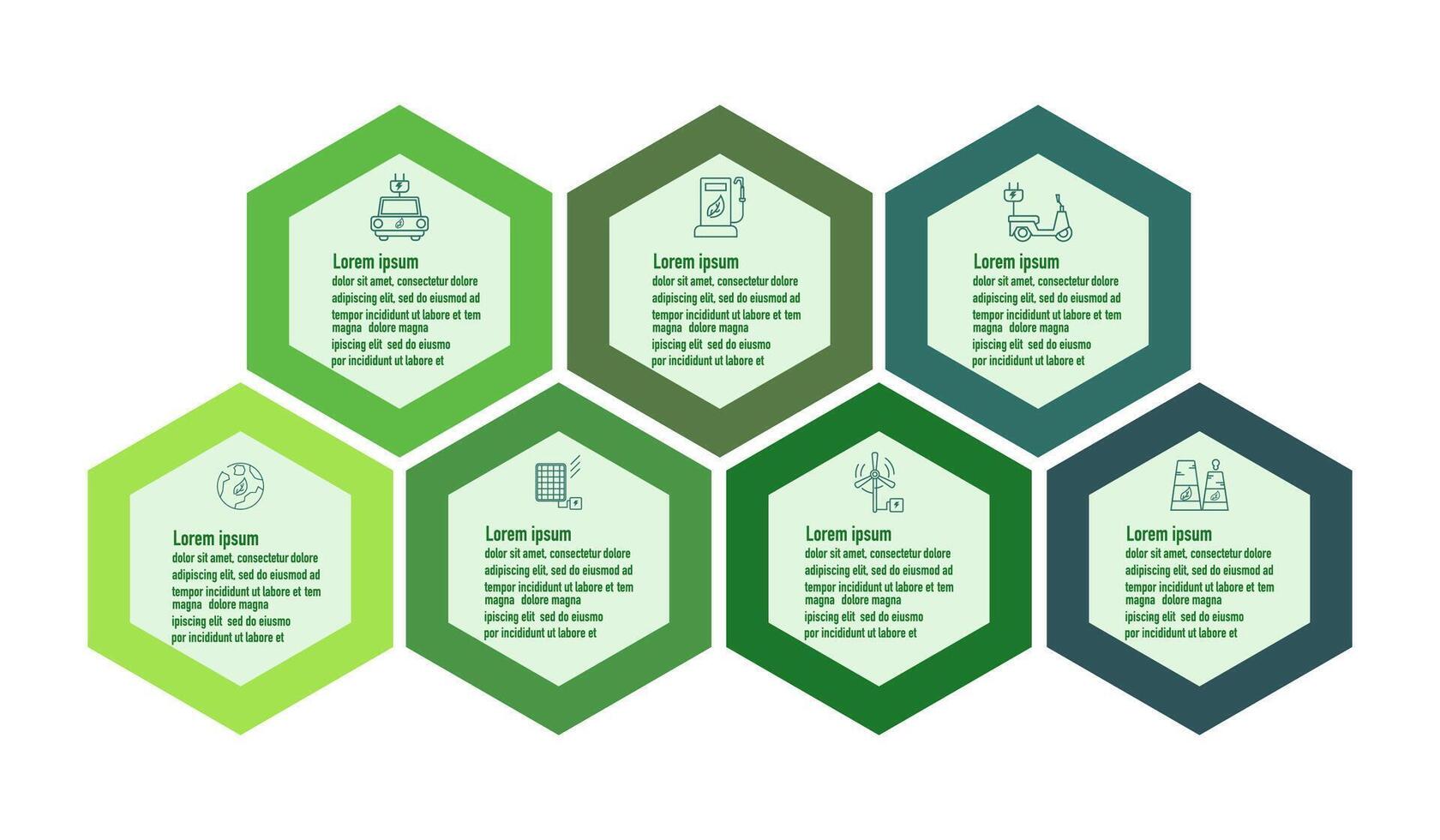 infographic hernieuwbaar energie sjabloon voor energie consumptie duurzame informatie presentatie. vector elementen stap eco groen workflow diagrammen. verslag doen van plan 7 topics