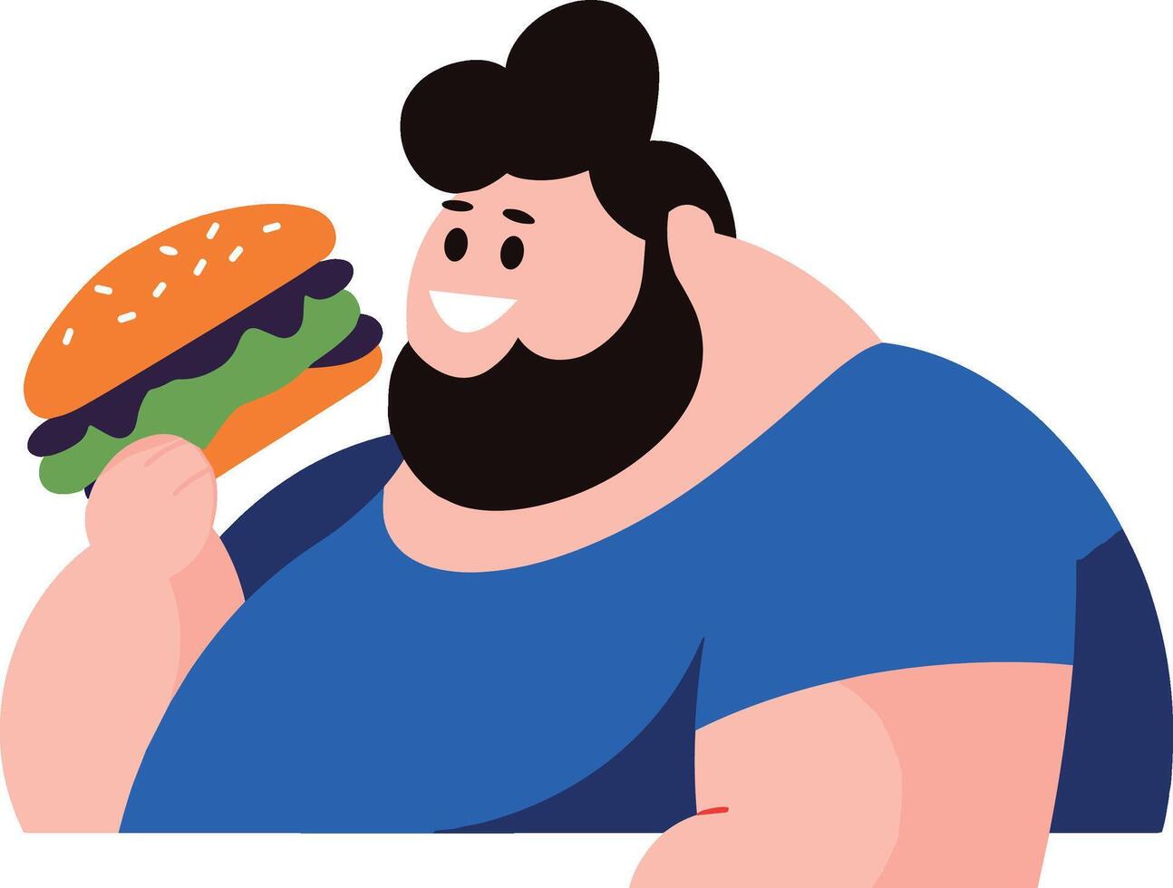 dik vent aan het eten hamburger vlak stijl geïsoleerd Aan achtergrond vector