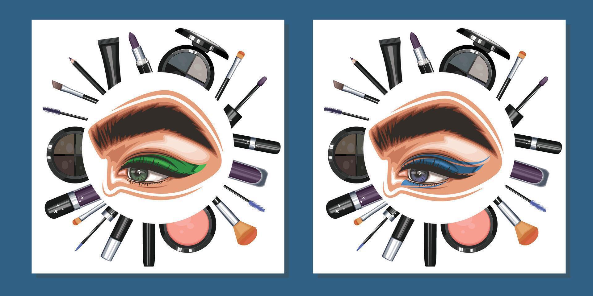 kleurrijk vrouwen ogen met verzinnen. oog bedenken detailopname. schoonheid salon sociaal media ontwerp lay-out sjabloon. schoonheid salon banier sjabloon. hand getekend vector illustratie vrouw ogen set.