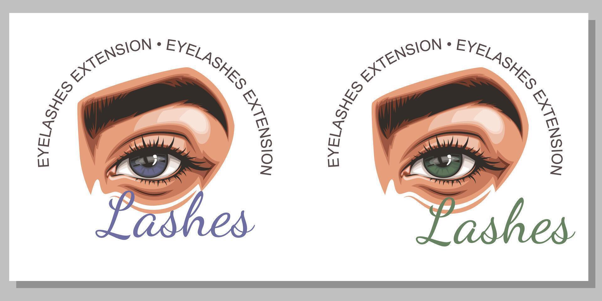 kleurrijk vrouwen ogen met verzinnen. oog bedenken detailopname. schoonheid salon sociaal media ontwerp lay-out sjabloon. schoonheid salon banier sjabloon. hand getekend vector illustratie vrouw ogen set.