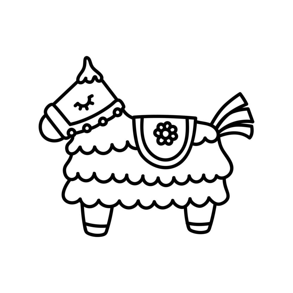 een aanbiddelijk ezelvormig pinata illustratie, perfect voor feestelijk vieringen en verjaardag partijen. schets vector grafisch vangt de vreugde en traditie van Mexicaans cultuur, een speels decoratie