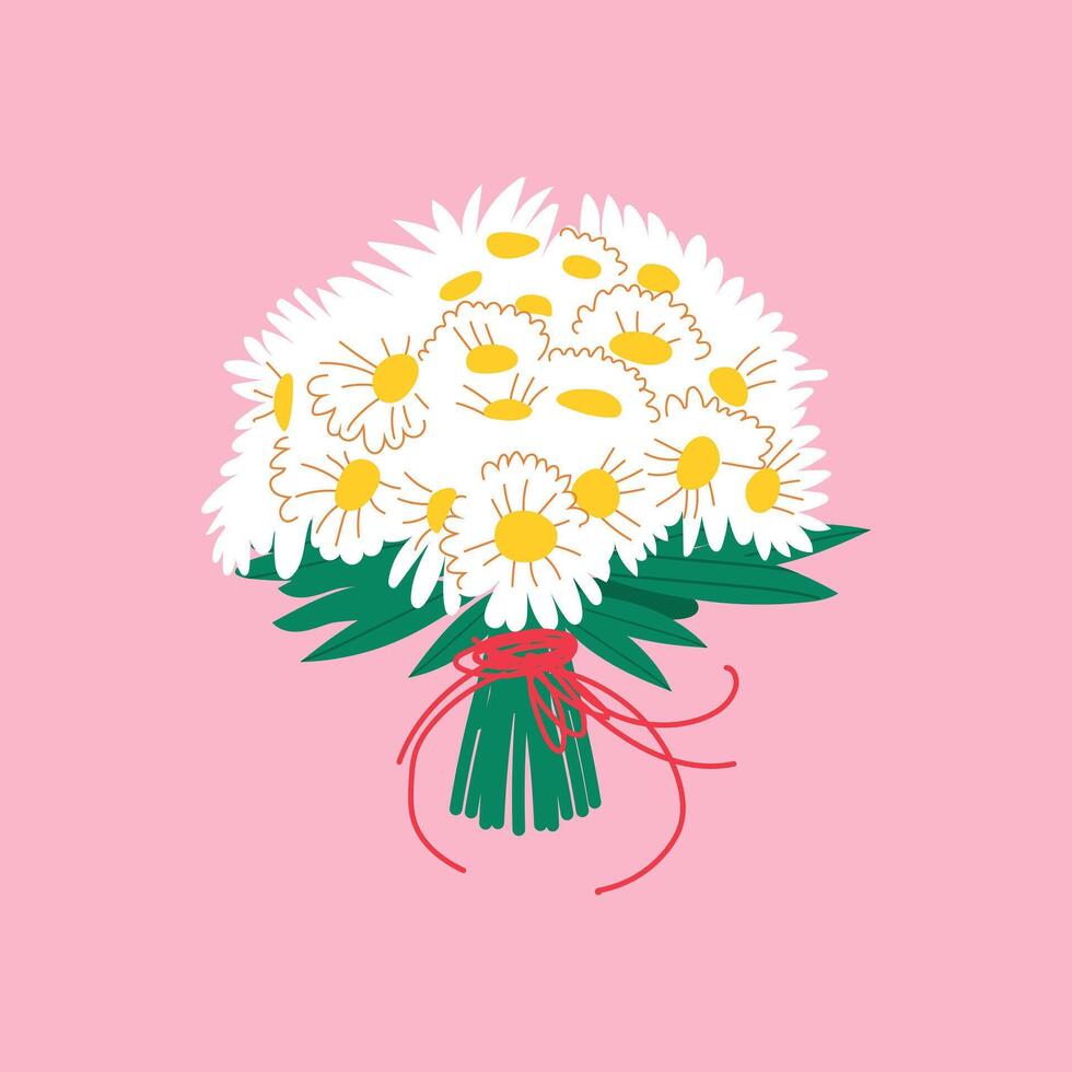 boeket van wit madeliefjes Aan een roze achtergrond. bloemen vector achtergrond.