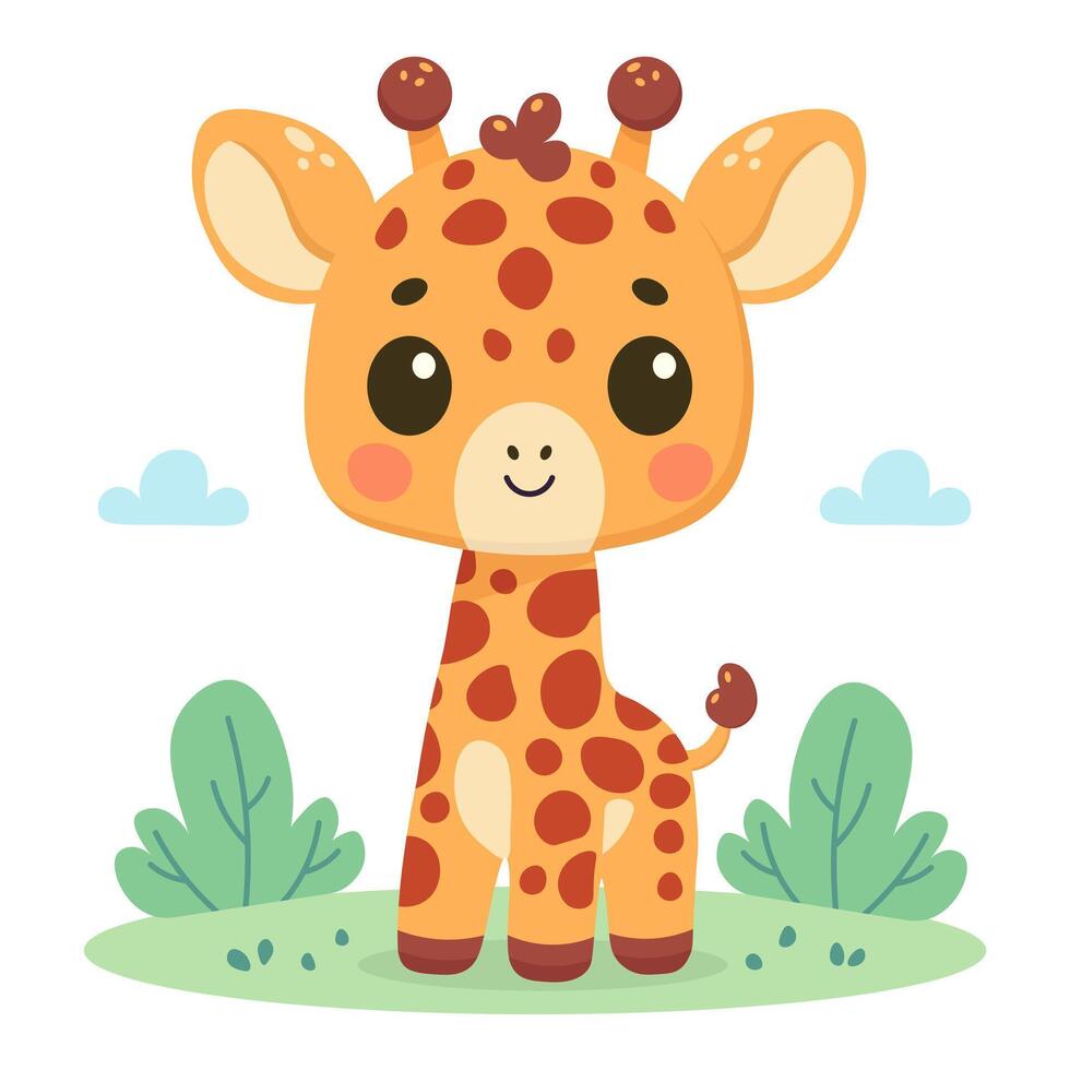 schattig giraffe in de weide. vector baby illustratie