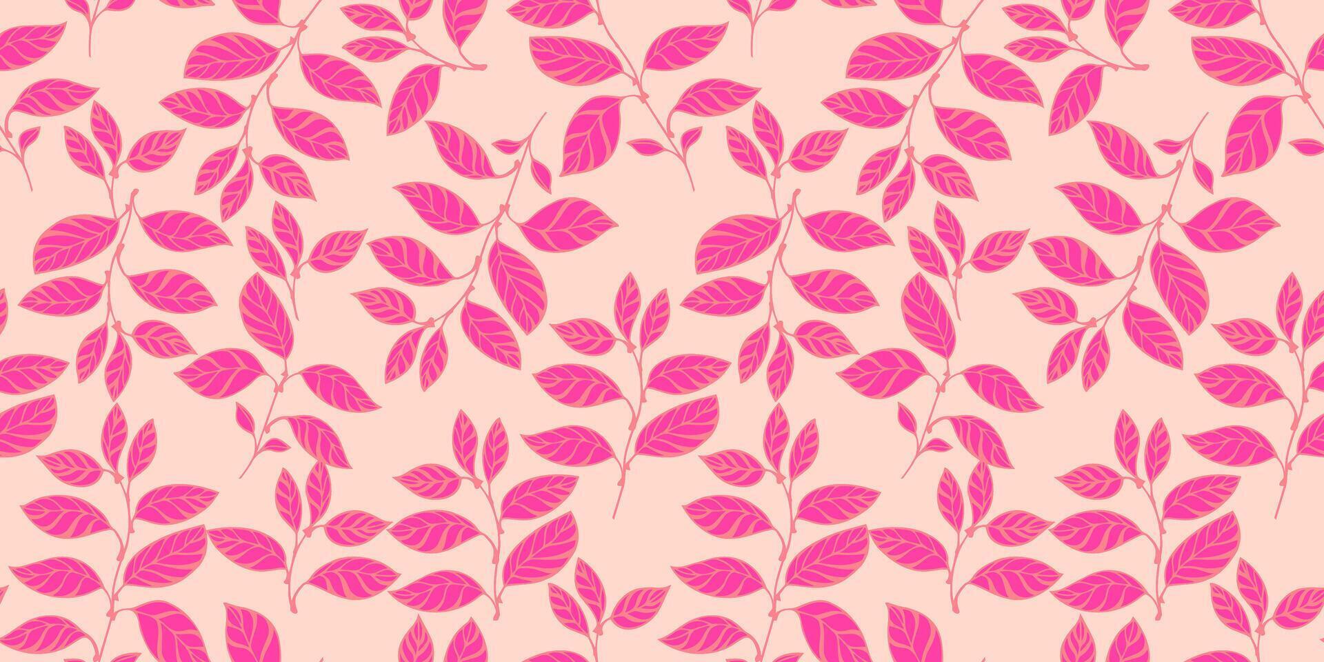 creatief, abstract, modern, roze bladeren takken met elkaar verweven in een naadloos patroon. vector hand- getrokken. gestileerde gemakkelijk bloemen stengels Aan een licht beige achtergrond. sjabloon voor ontwerp, textiel, mode