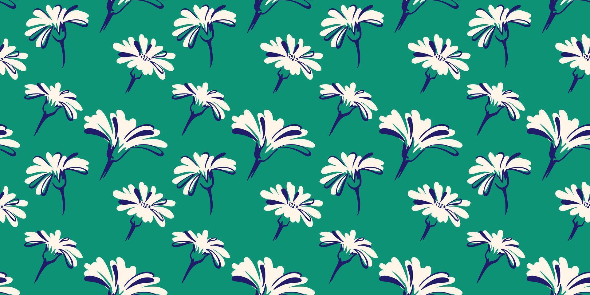 groen retro zomer naadloos patroon met creatief gemakkelijk vormen bloemen knoppen. vector hand- getrokken schetsen abstract ditsy bloemen patroon. collage voor ontwerpen, het drukken