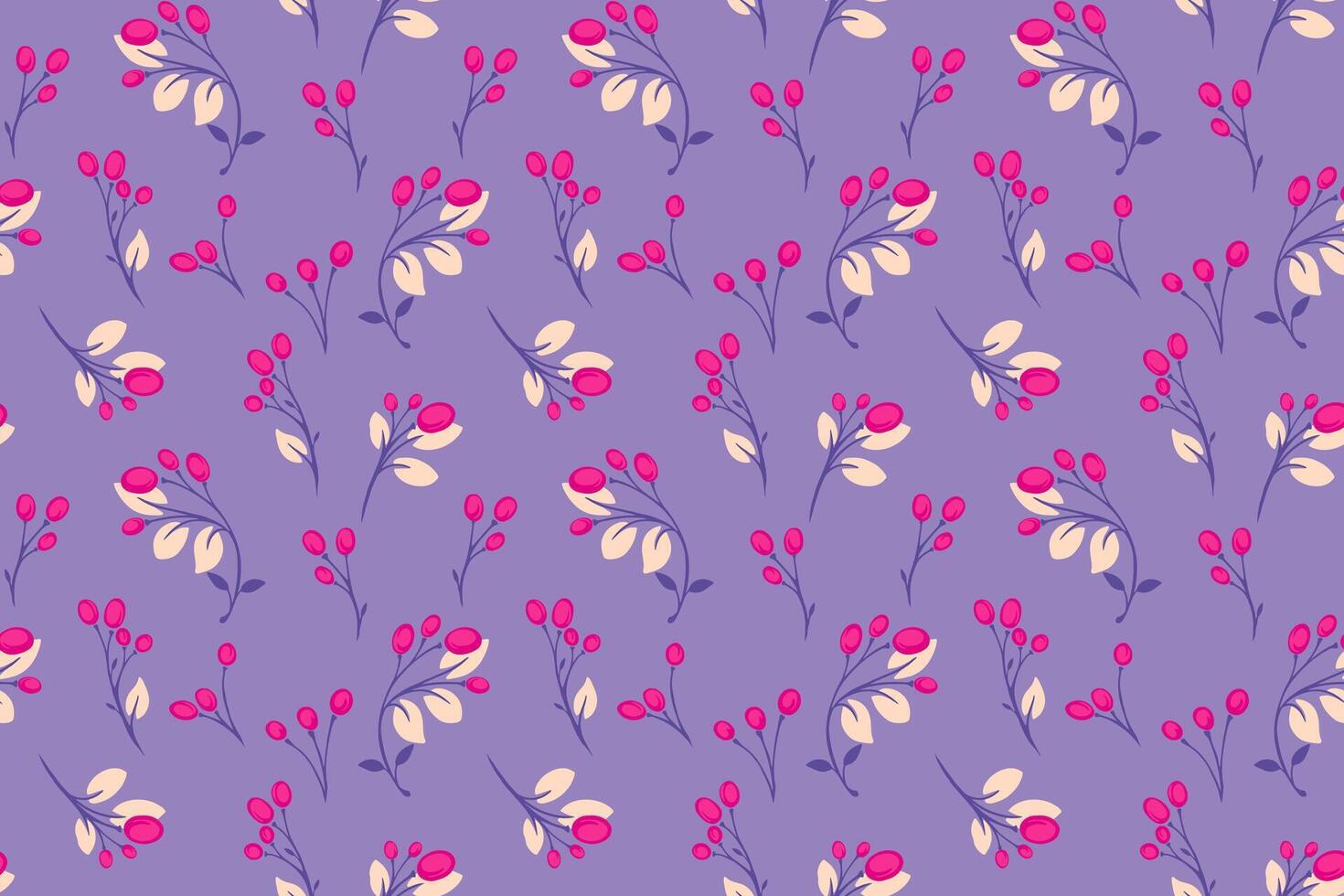 Purper pastel naadloos patroon met creatief abstract klein takken met bladeren, bessen, druppels. schattig decoratief gestileerde bloemen polka dots afdrukken. vector hand- getrokken illustratie. sjabloon voor ontwerp