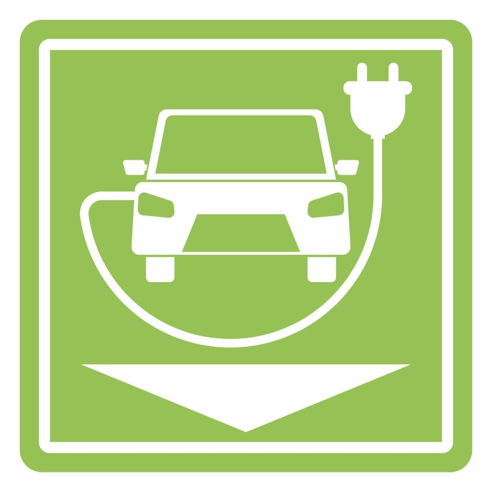 teken, logo, elektrisch auto parkeren station voor opladen batterijen, vector illustratie.