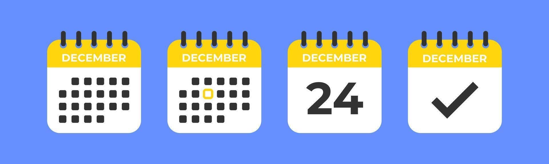 kalender icoon. december maand, 24 dag. belangrijk datum. schema gedaan. controleren Mark grafisch. evenement dag. deadline tijd. vector illustratie.