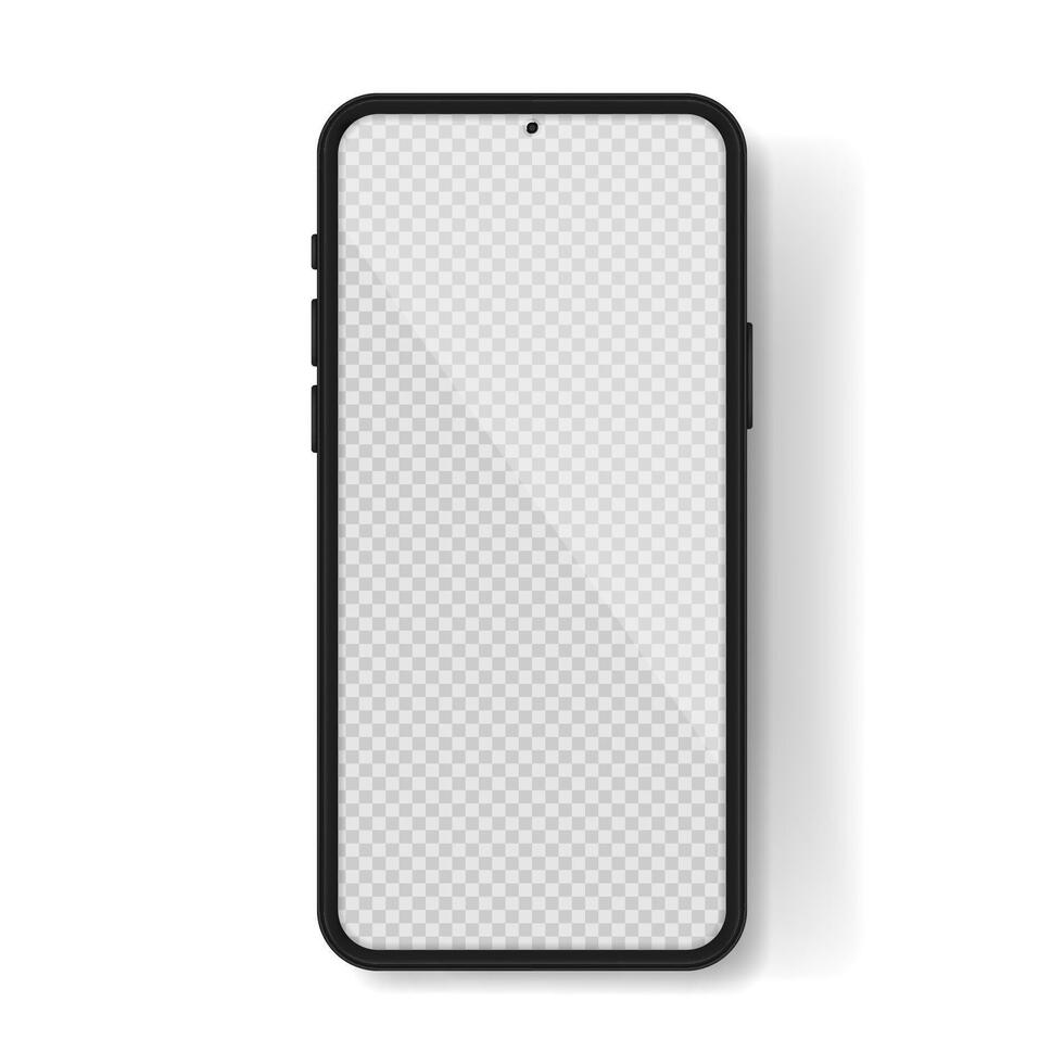 zwart 3d realistisch telefoon mockup kader met voorkant visie blanco scherm vector