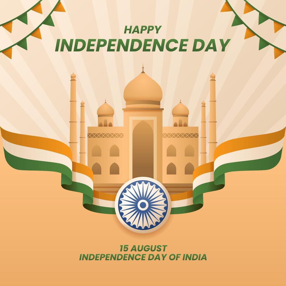 Indië onafhankelijkheid dag achtergrond met driekleur golvend vlag vector