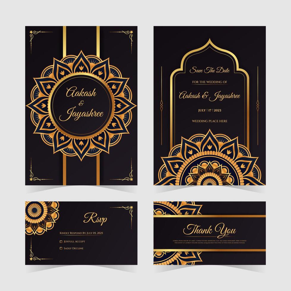 Indië bruiloft uitnodiging sjabloon met luxe gouden mandala vector