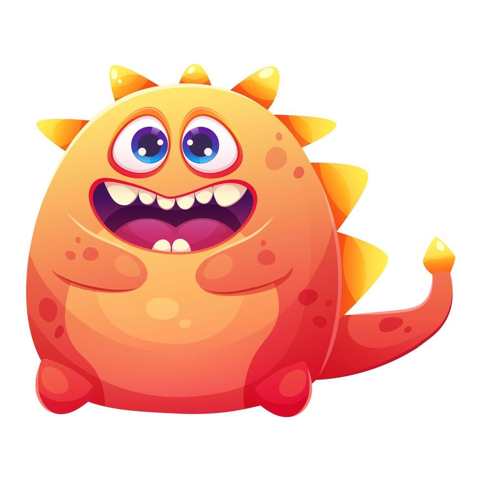 gelukkig oranje ruimte monster met groot ogen en tanden. vector illustratie in tekenfilm stijl met helling
