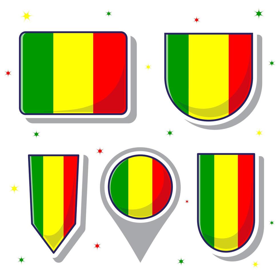 Mali nationaal vlag tekenfilm vector illustratie icoon mascotte bundel pakketten