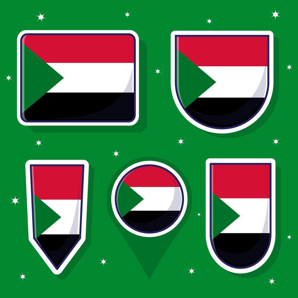 Soedan nationaal vlag tekenfilm vector illustratie icoon mascotte bundel pakketten