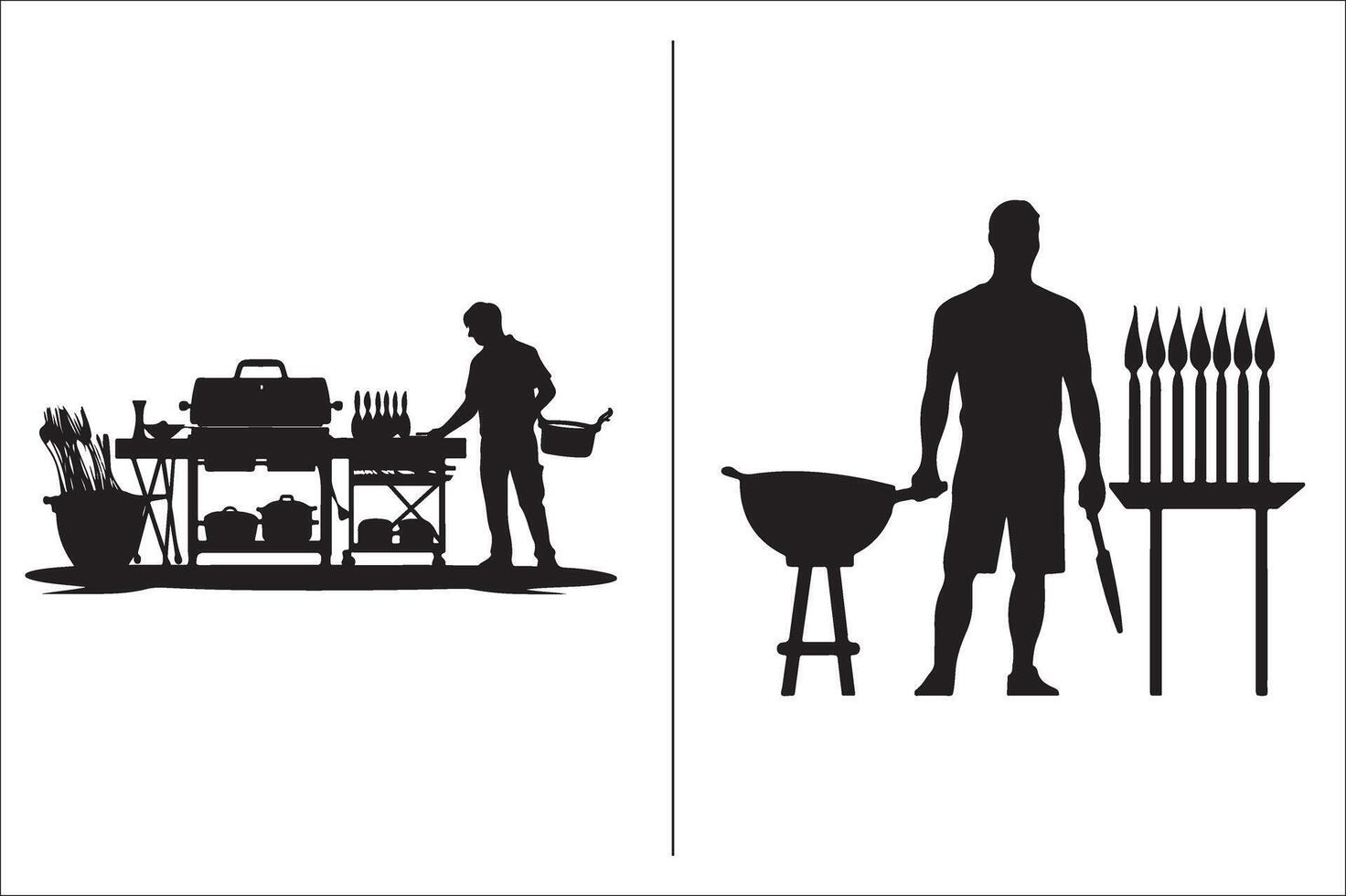 bbq en rooster verwant silhouet vector