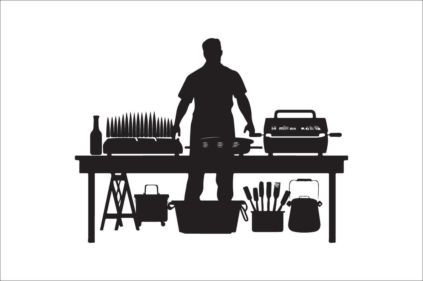 bbq en rooster verwant silhouet vector