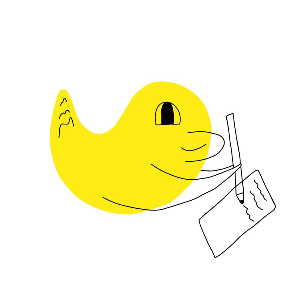 schattige gele eend met potlood, met de hand getekend, vectorillustratie vector