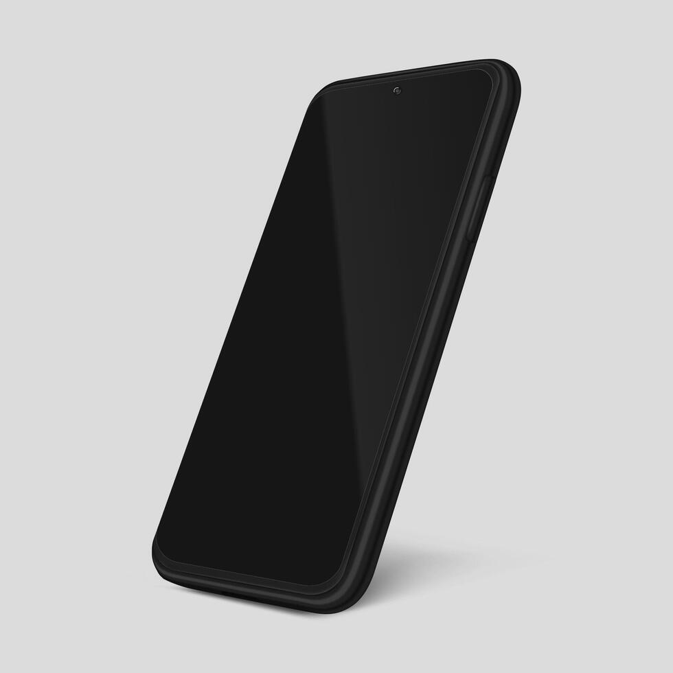 zwart 3d realistisch telefoon mockup kader met voorkant visie blanco scherm vector
