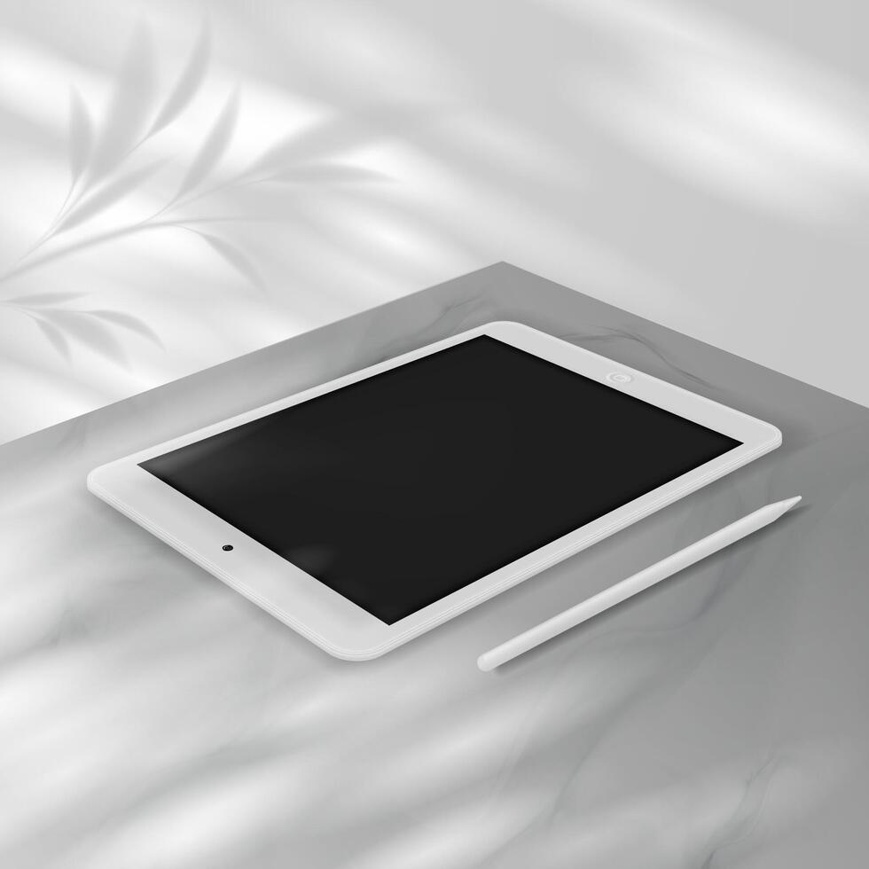 zilver 3d realistisch tablet pc mockup kader met voorkant visie blanco scherm vector