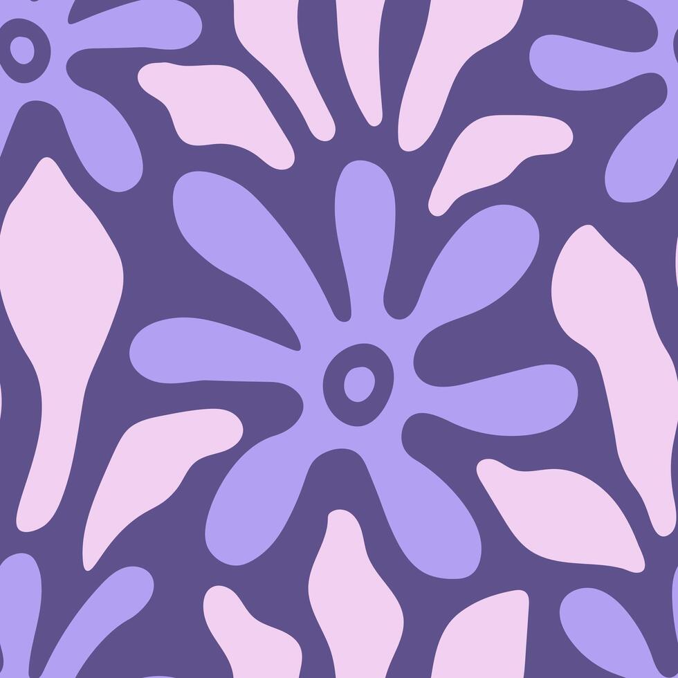 Purper golvend bloemen en bladeren naadloos patroon vector