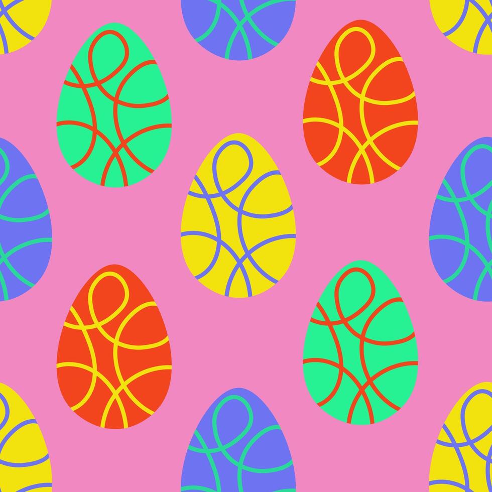 kleurrijk Pasen naadloos patroon met eieren in tekening stijl vector