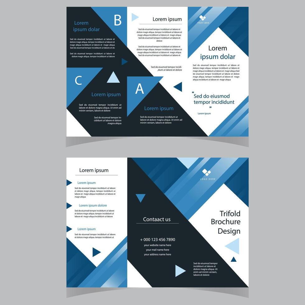 blauw plein meetkundig vector bedrijf drievoud brochure brochure folder sjabloon vlak ontwerp reeks