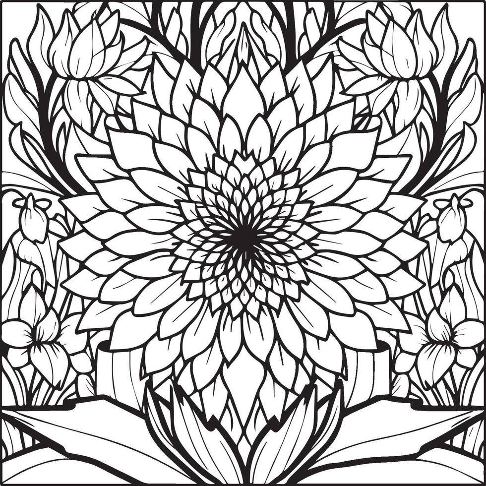 dahlia bloem kleur Pagina's. dahlia bloemen schets vector