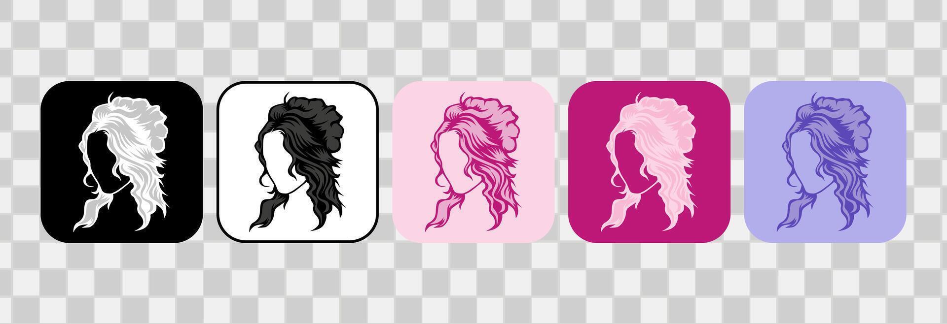 reeks van Dames haar- pictogrammen. silhouet hand getekend schets. voor logo, klem kunst, symbool, sticker, of web ontwerp. 600 px X 600 px rechthoekig icoon, vector vlak illustratie.