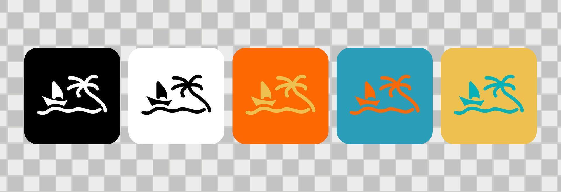 strand element pictogrammen met jacht, palm en Golf . voor logo, symbool of web ontwerp. vector vlak illustratie.