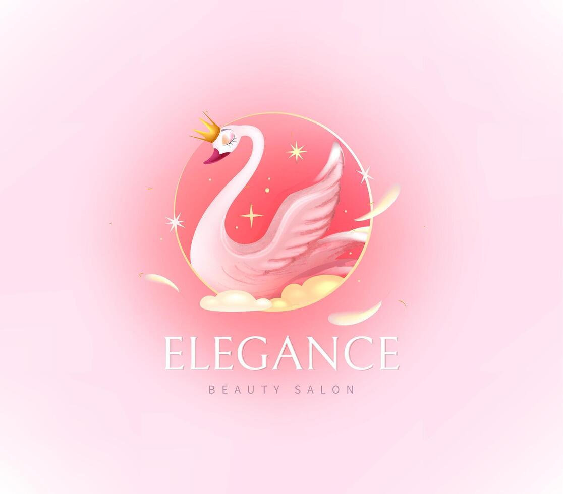 elegant zwaan logo. vector illustratie. roze achtergrond.
