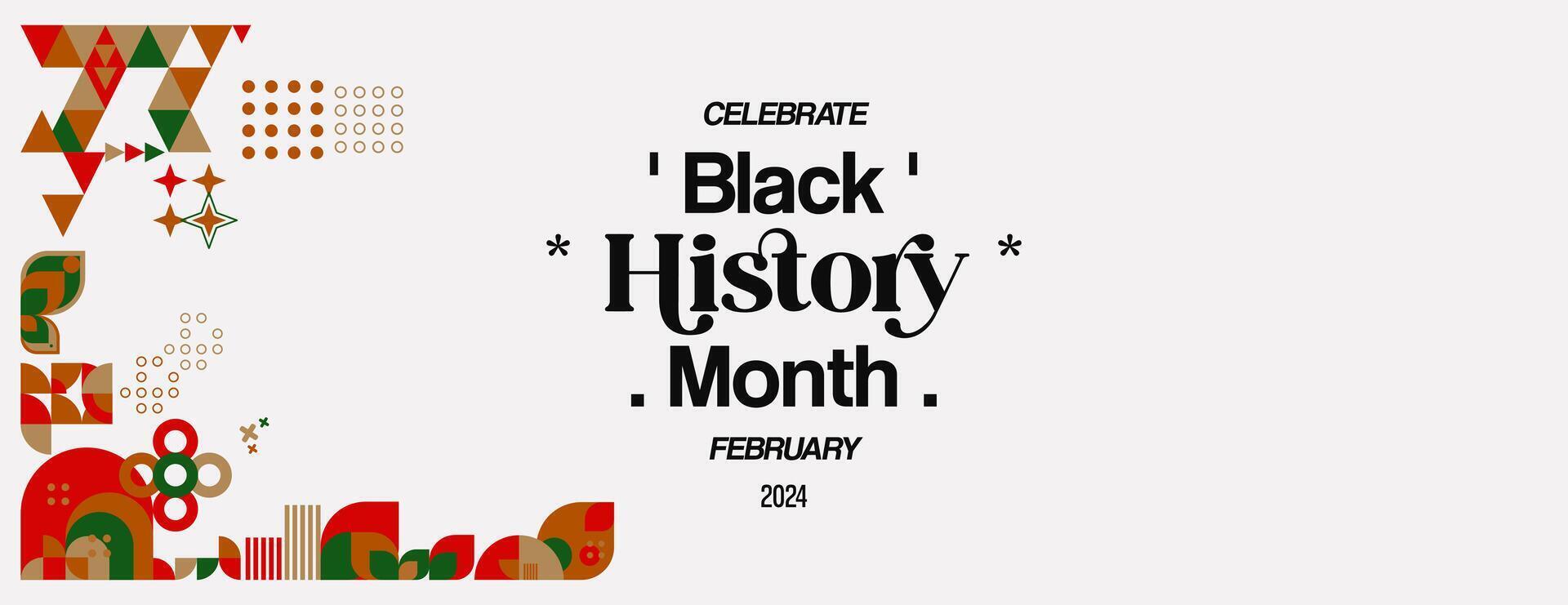 vieren zwart geschiedenis maand in modern meetkundig stijl. groet banier met typografie. illustratie voor zwart geschiedenis maand en juneteenth vrijheid dag vector